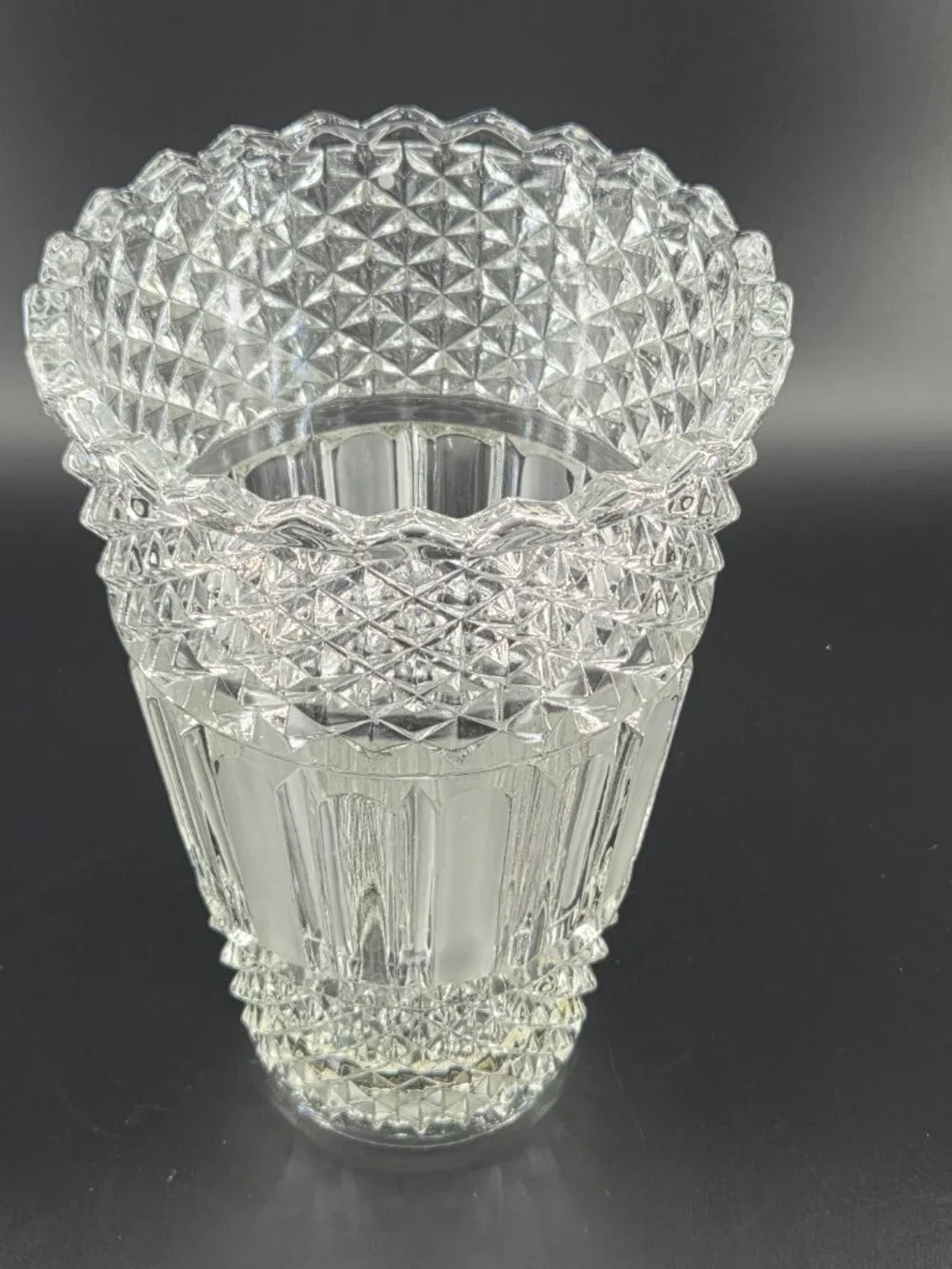 Vtg Heřmanova Huť Czech Glass Vase Sklo Union Frosted Satin Panels Diamond Point